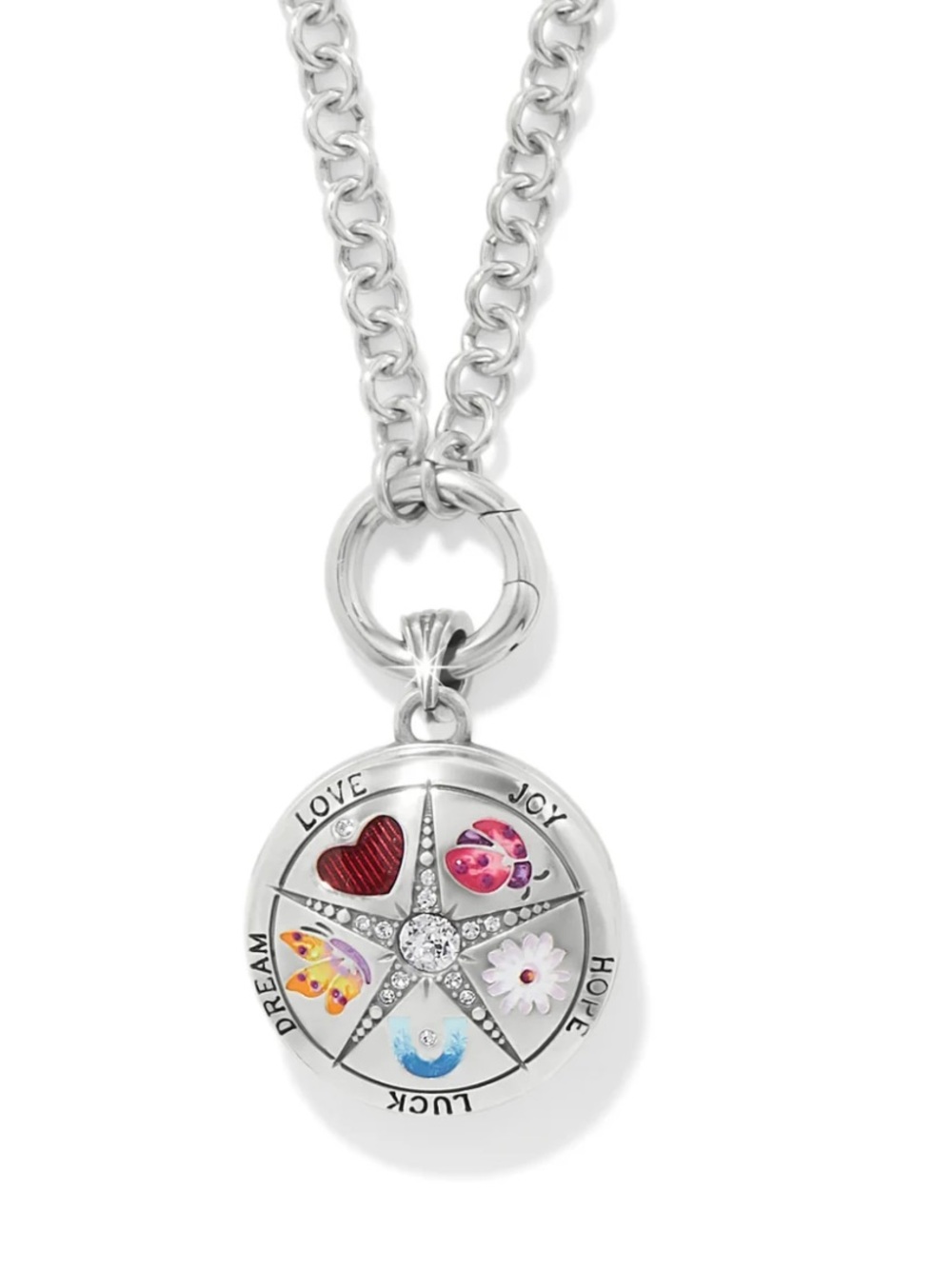 Brighton Silver Compass Pendant Necklace with Red Pink Blue Yellow White Accents